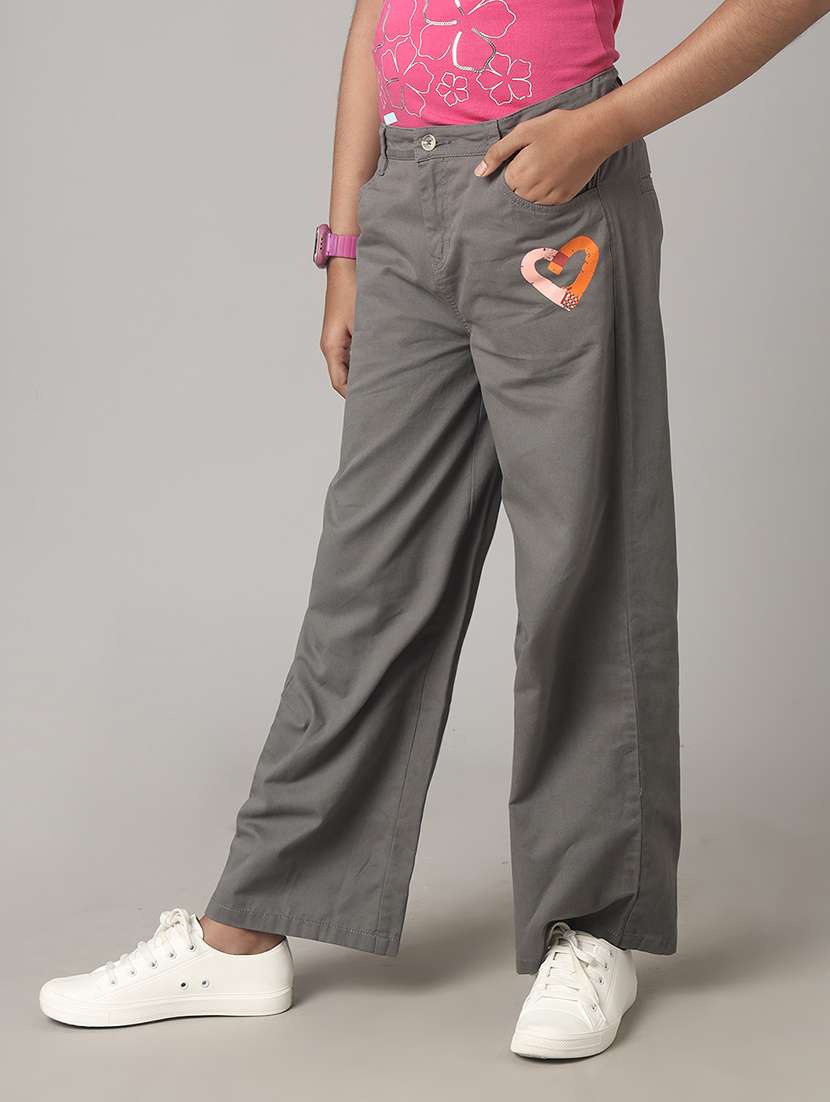 girls solid mid rise straight trouser