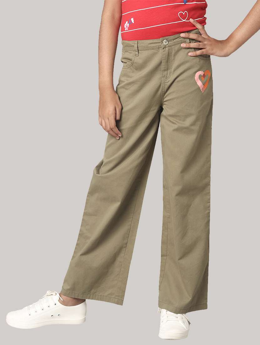 girls solid mid rise straight trouser