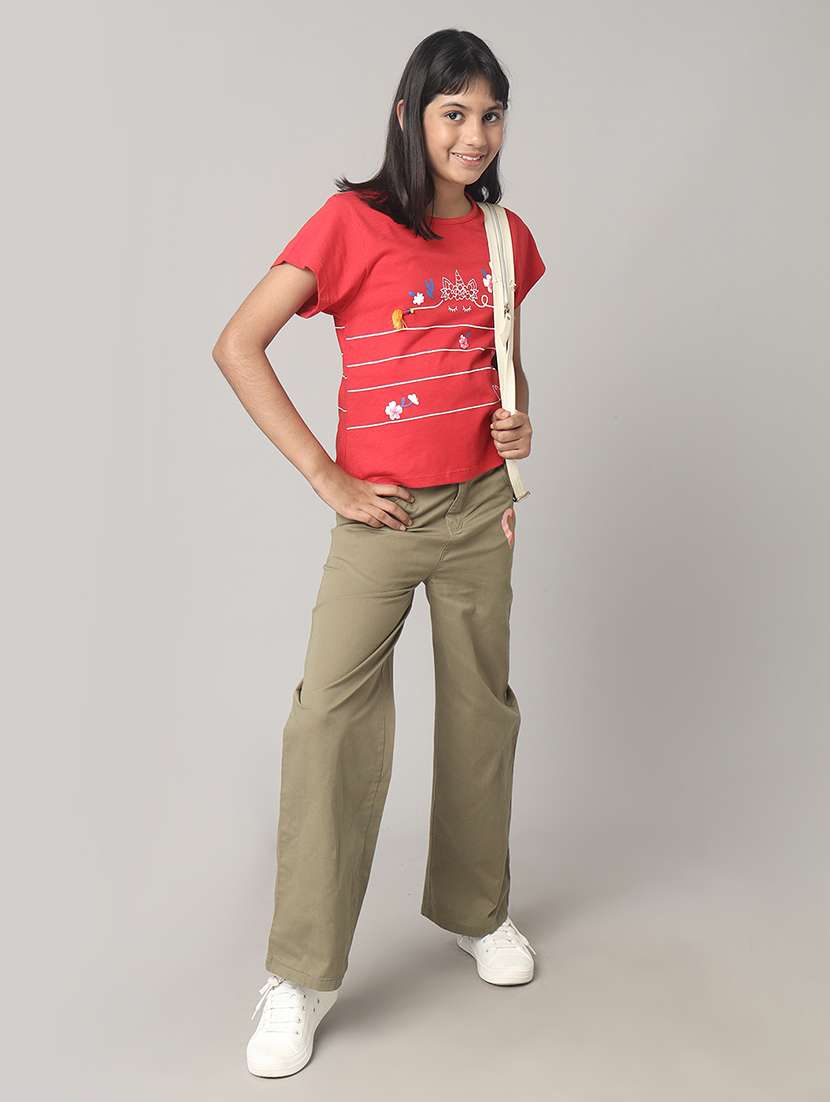 girls solid mid rise straight trouser - 22292141 -  Standard Image - 3