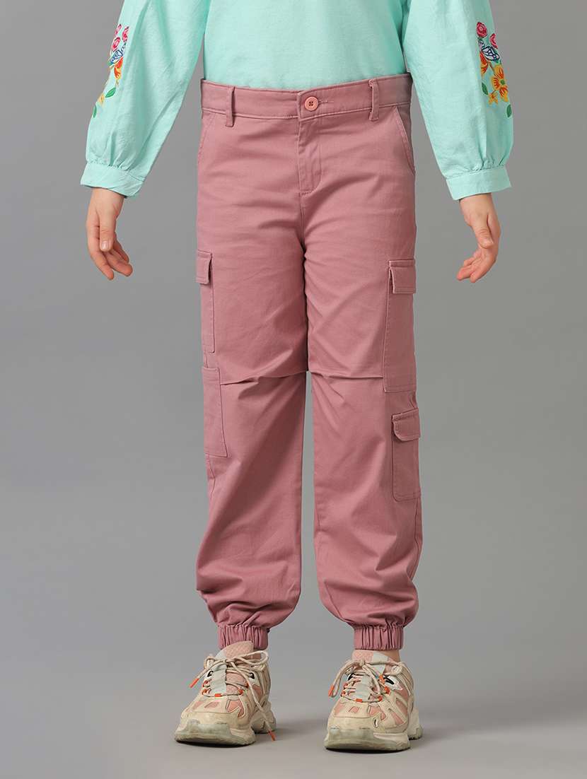 girls solid mid rise cargos trouser