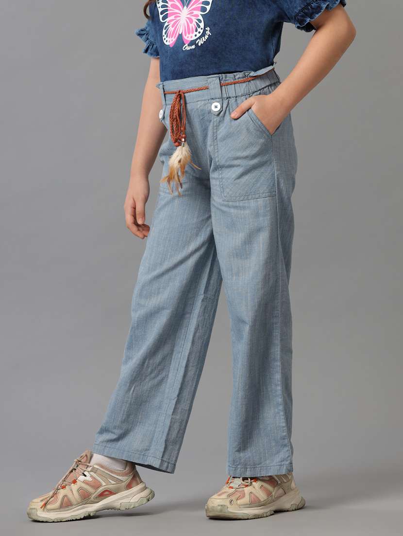 girls solid mid rise straight trouser