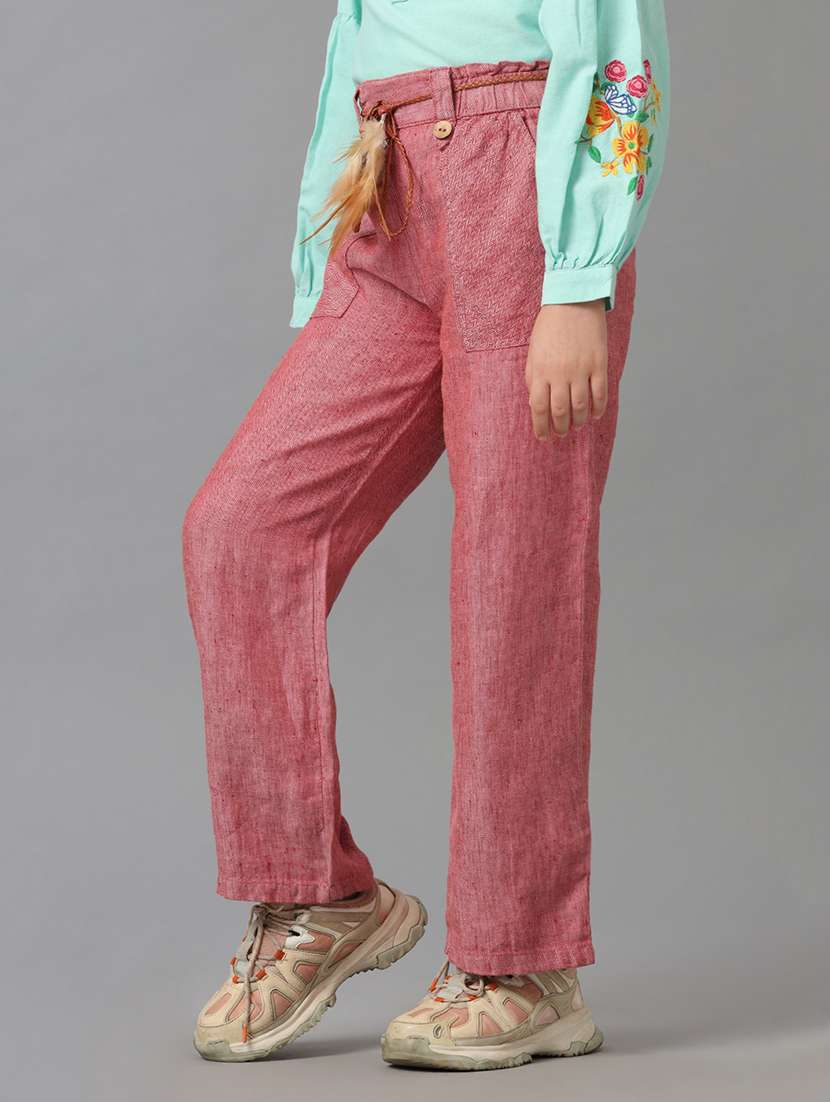 girls solid mid rise straight trouser