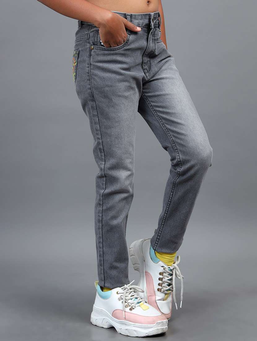 girls solid mid rise slim fit jeans