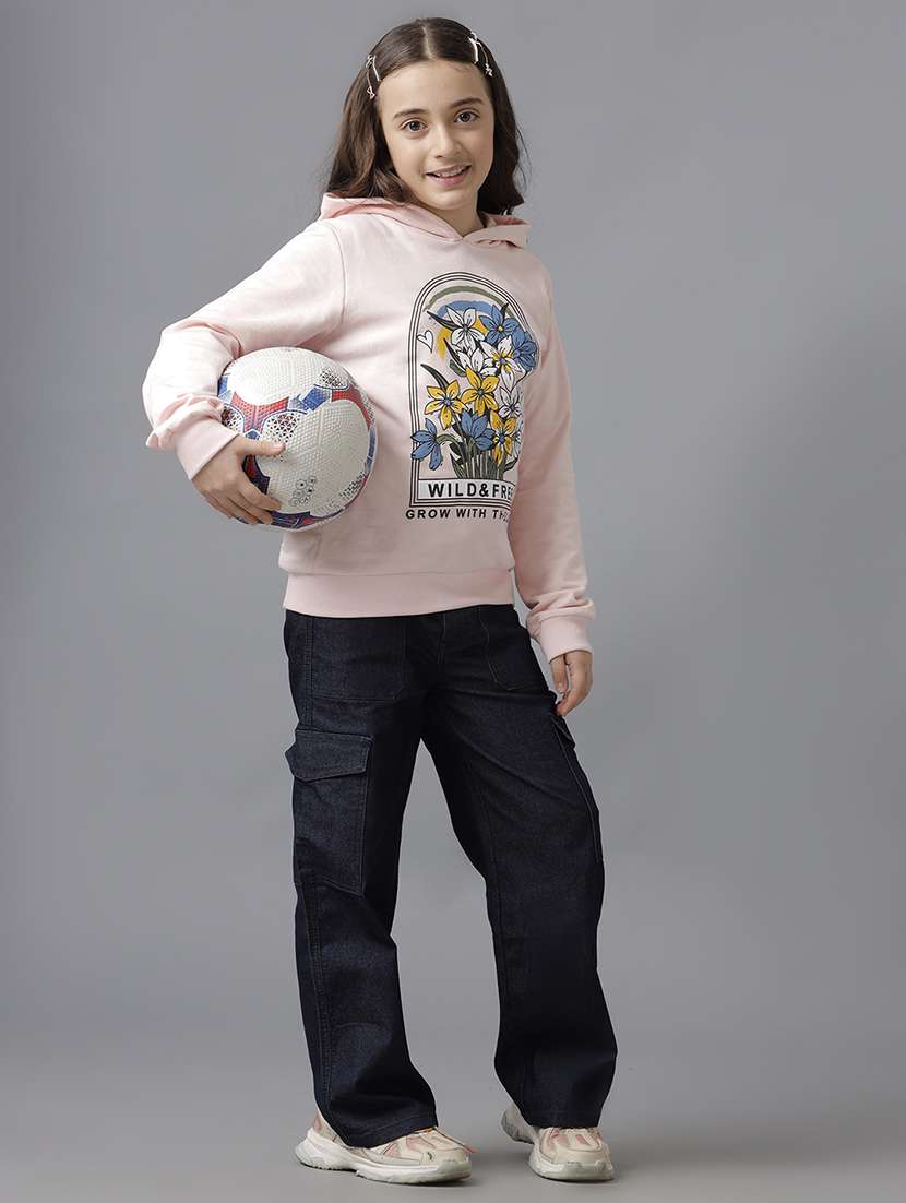 girls solid mid rise denim cargo - 22292166 -  Standard Image - 3