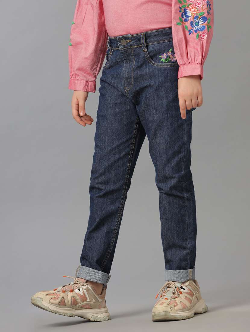 girls solid mid rise slim fit jeans