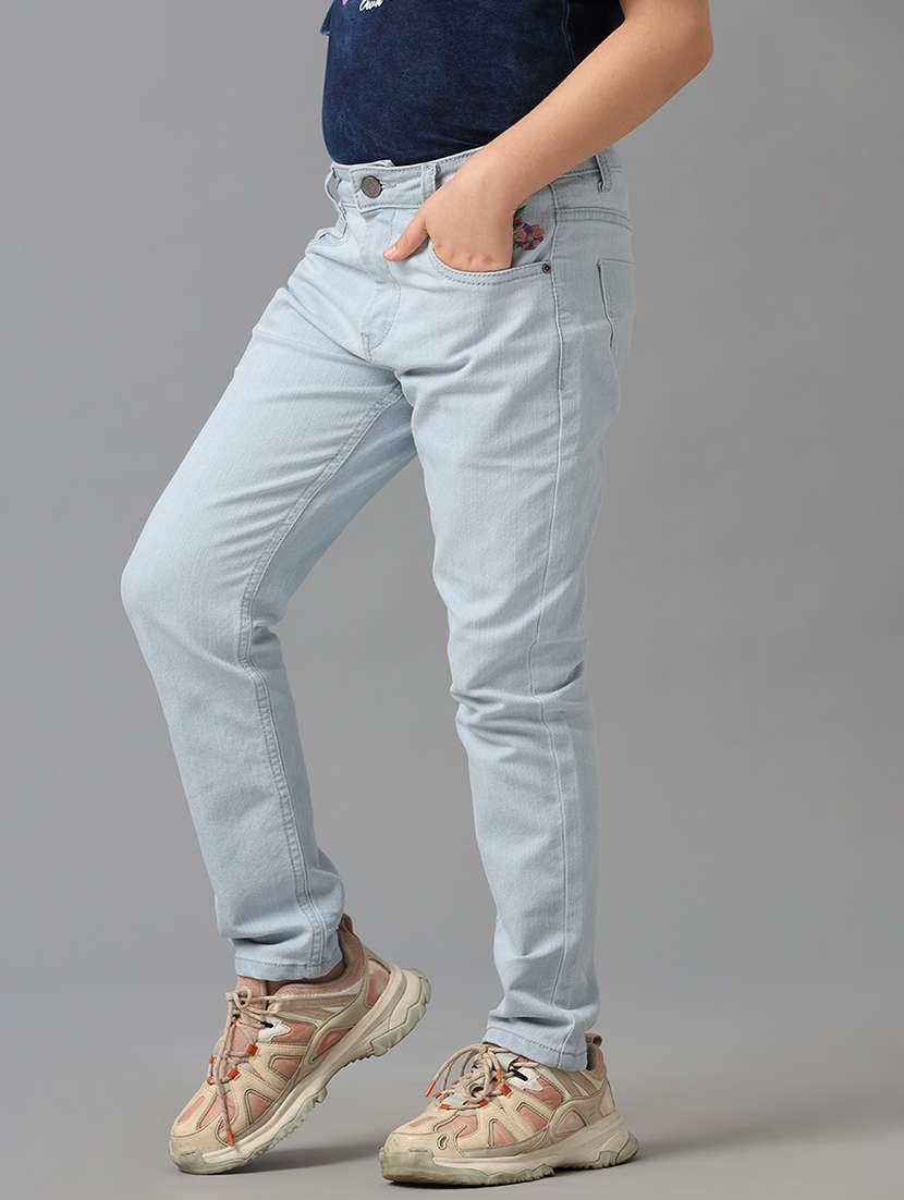 girls solid mid rise slim fit jeans