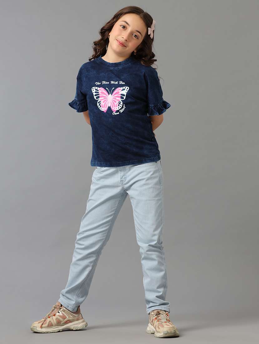 girls solid mid rise slim fit jeans - 22292168 -  Standard Image - 3