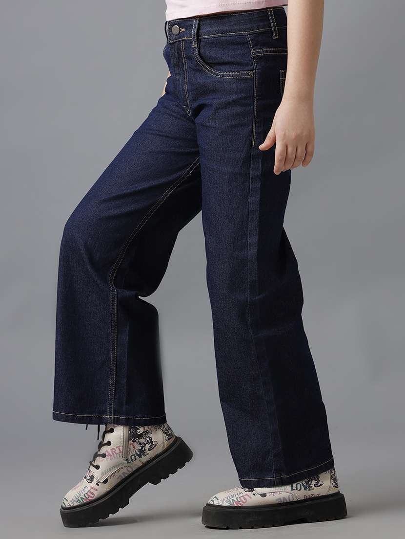 girls solid mid rise wide leg jean