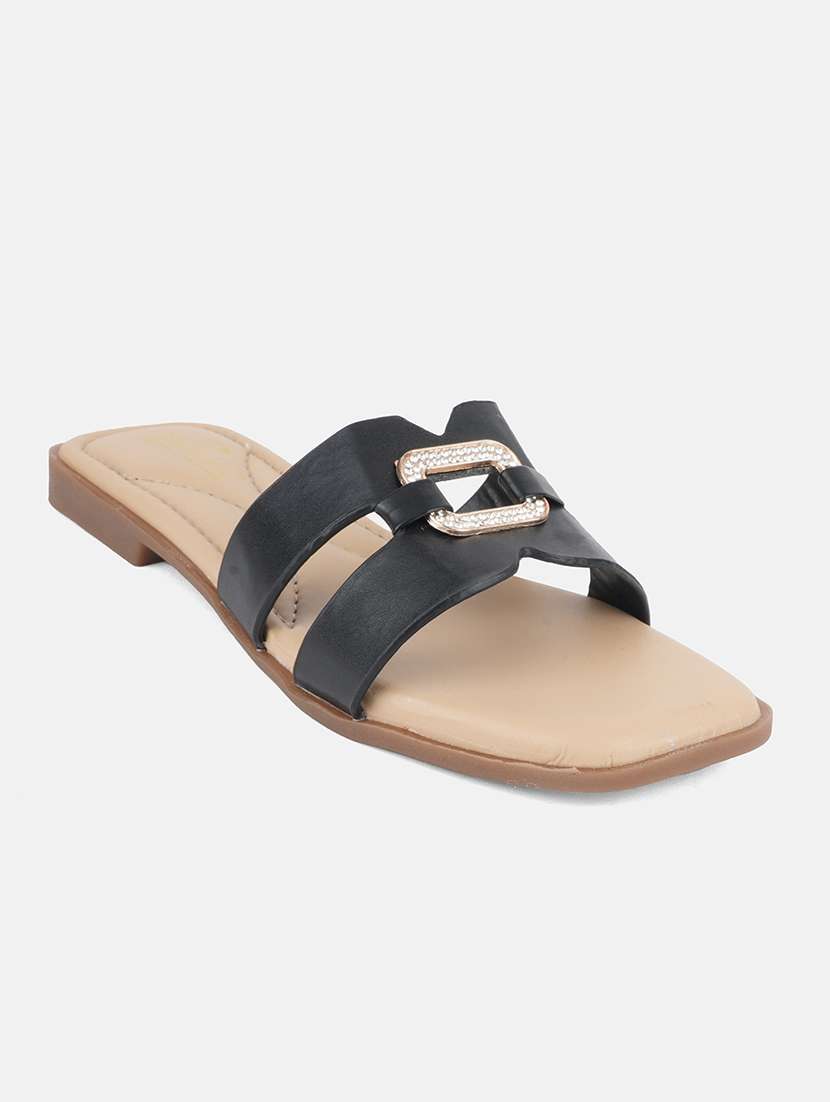 women black slip on flat sandal - 22292230 -  Standard Image - 3