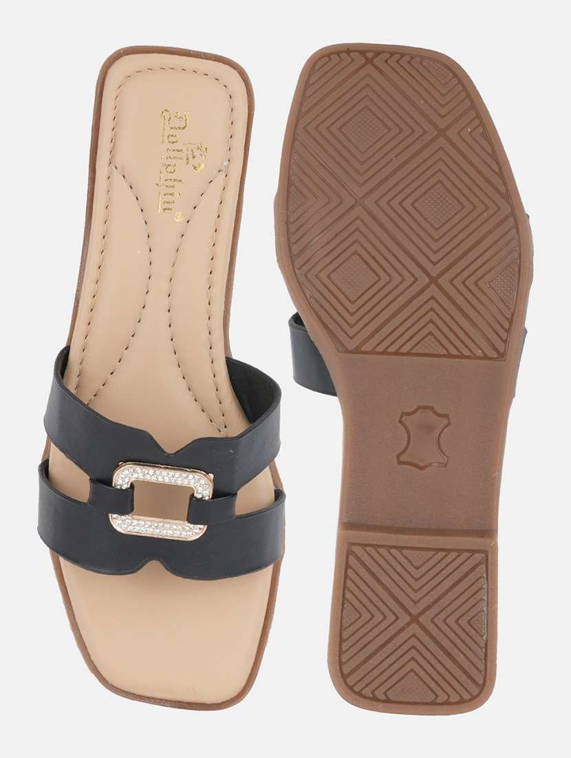 women black slip on flat sandal - 22292230 -  Standard Image - 5