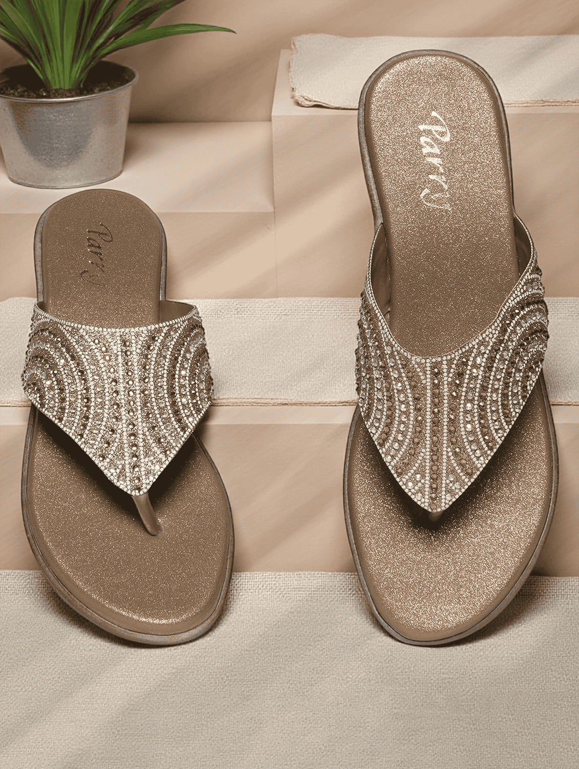 women embellished slip on flat sandals