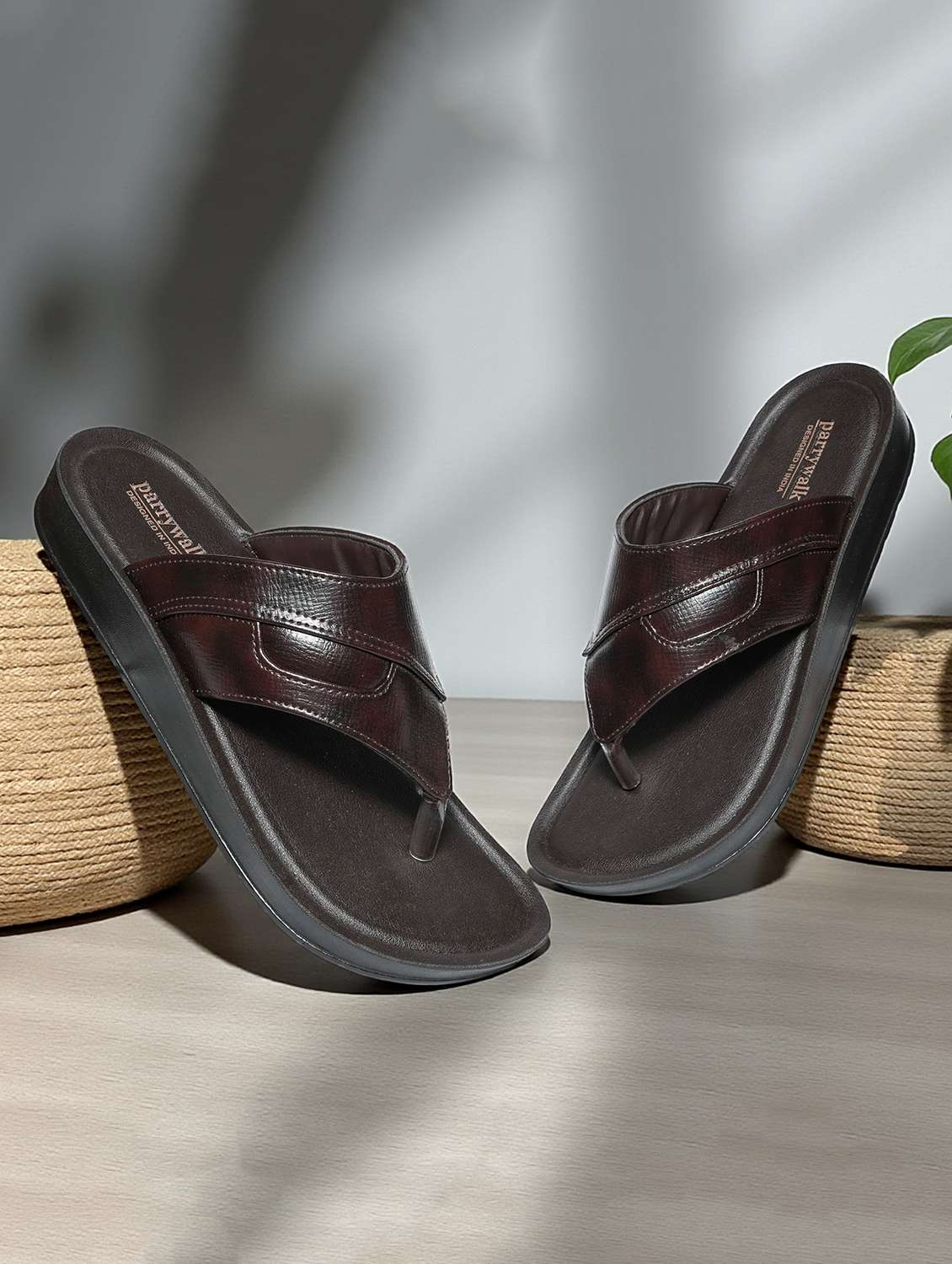men brown slip on sandal