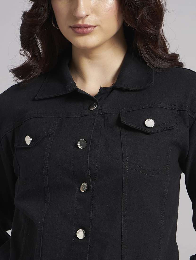 women solid long sleeve denim jacket - 22292297 -  Standard Image - 5