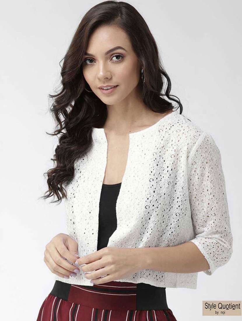 women self designed three quarter sleeve lace shrug
