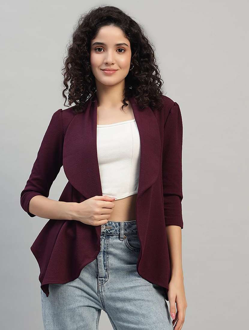 women solid three quarter sleeve casual blazer