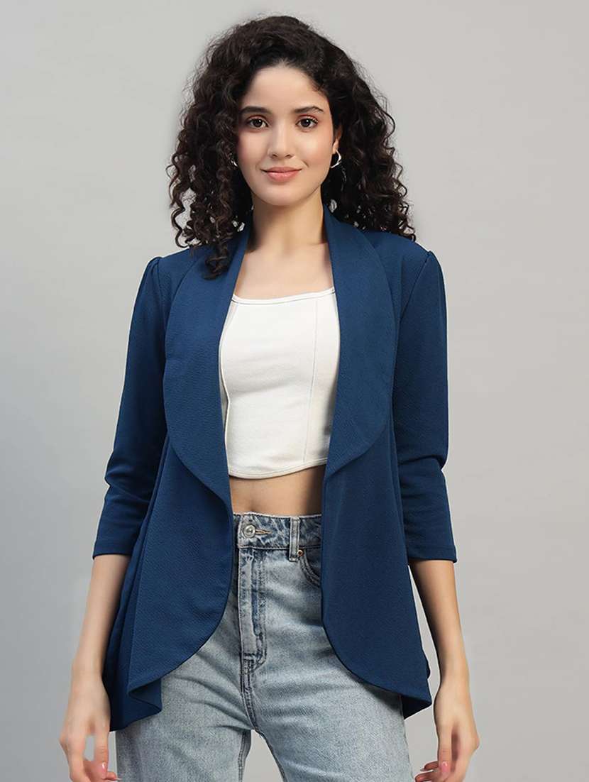 women solid three quarter sleeve casual blazer