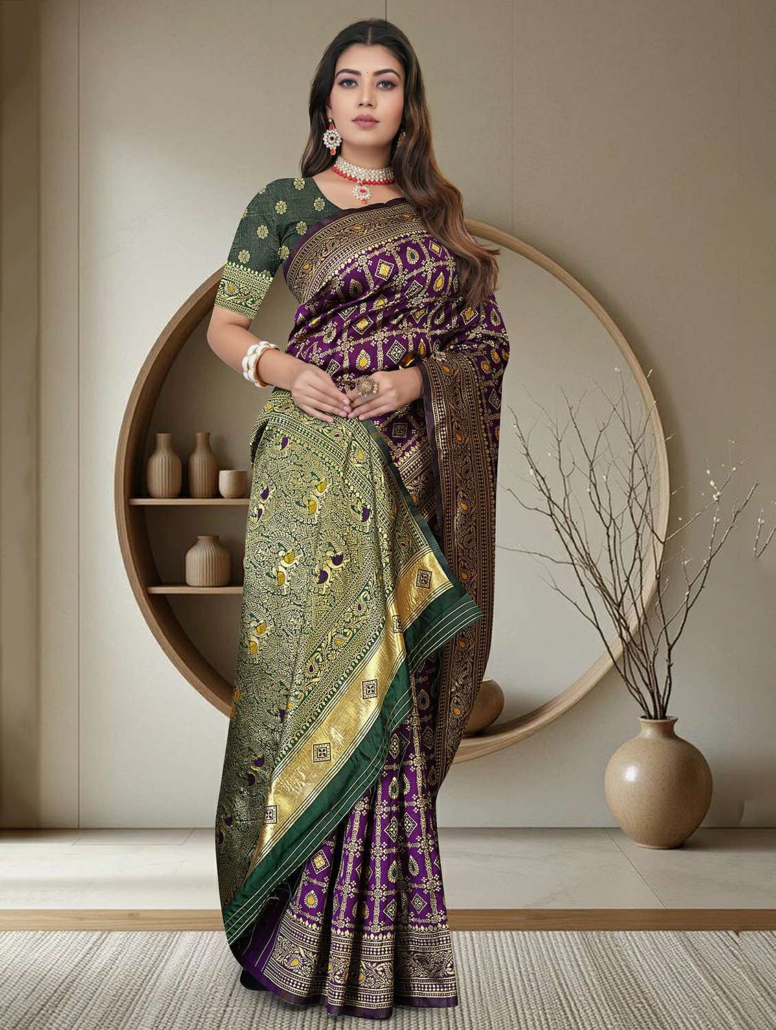 women self design banarasi saree with blouse
