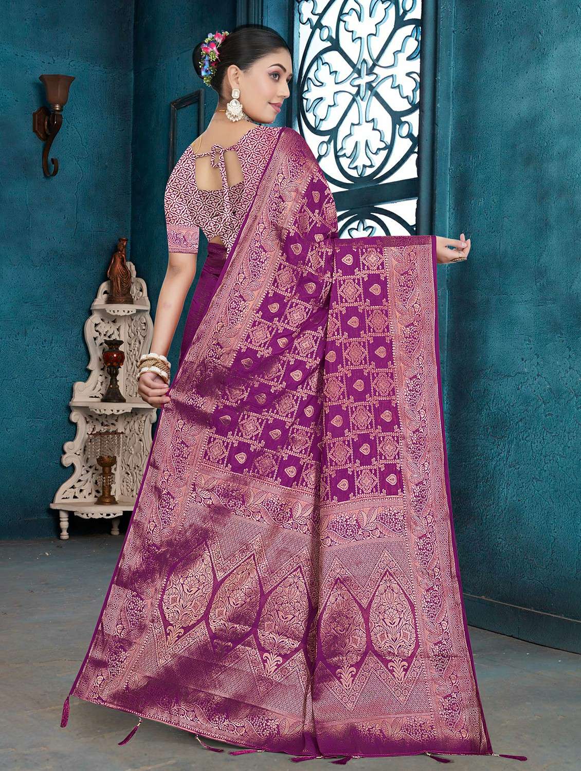 women self design banarasi saree with blouse - 22292574 -  Standard Image - 3