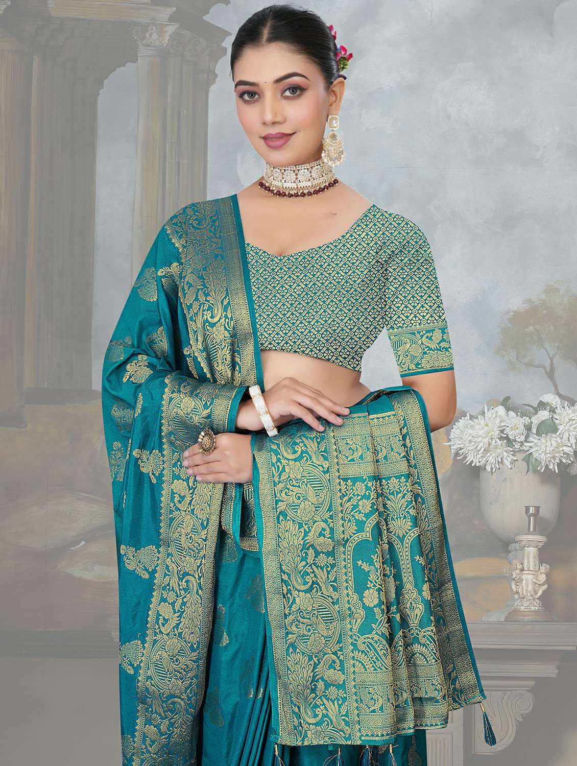 women self design banarasi saree with blouse - 22292578 -  Standard Image - 3