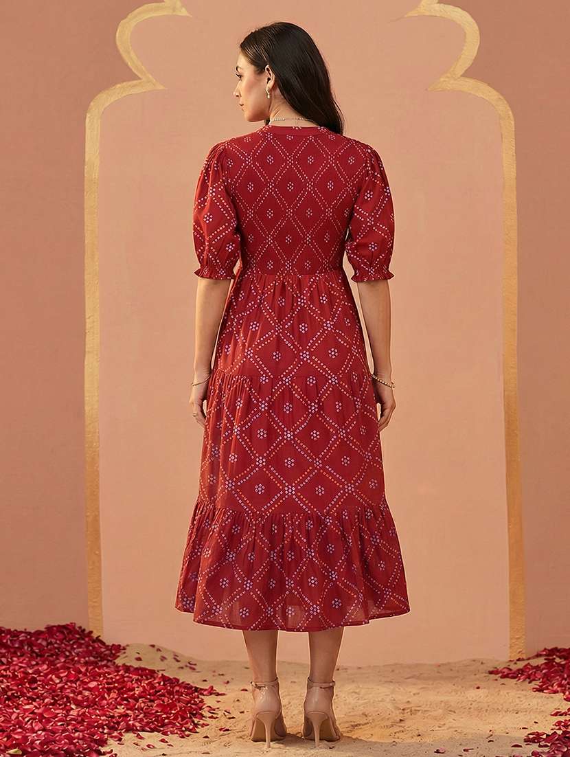 women printed puff sleeve ethnic dress - 22292603 -  Standard Image - 3