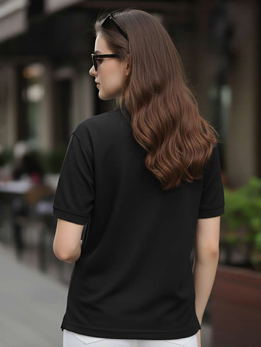 women solid short sleeve polo oversized t-shirt - 22292605 -  Standard Image - 3