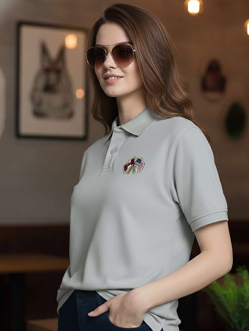 women solid short sleeve polo oversized t-shirt