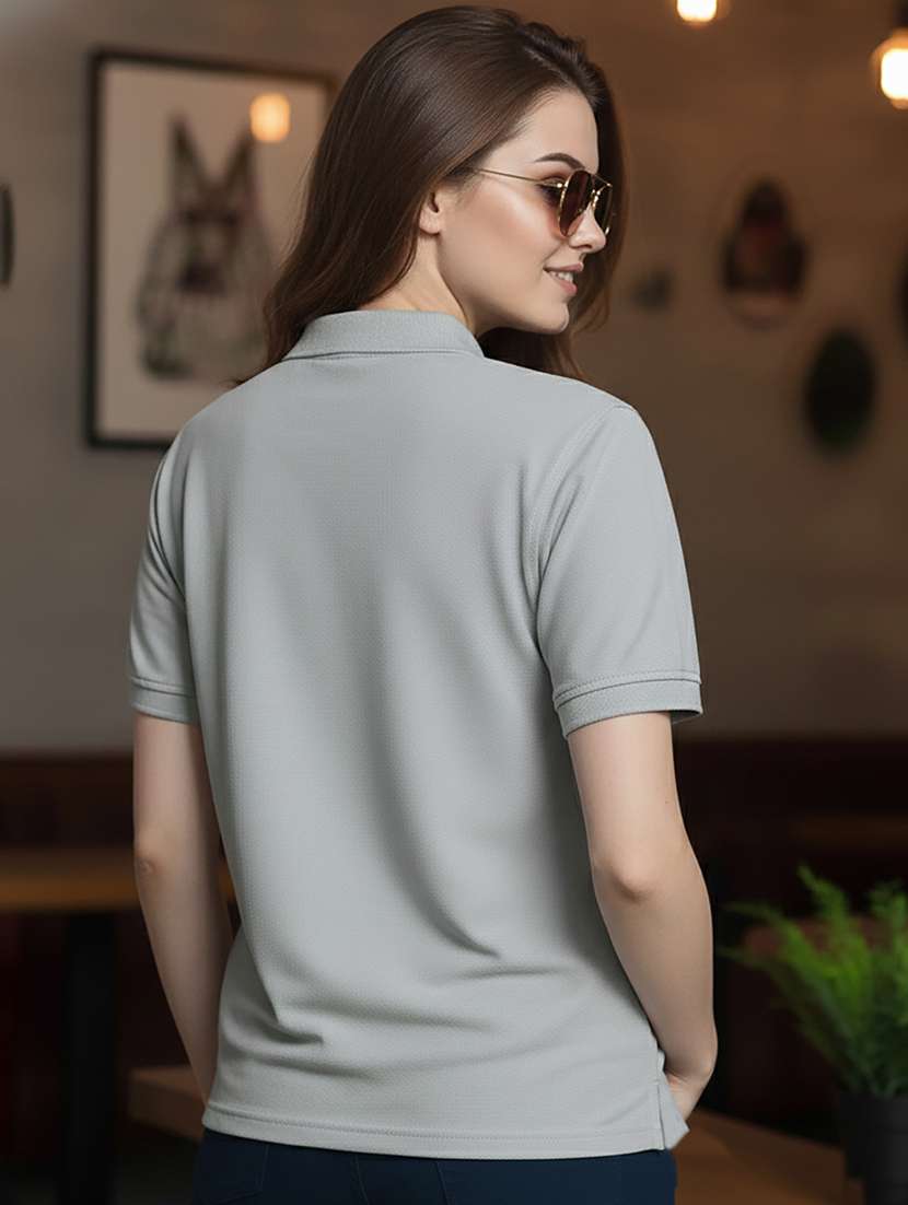 women solid short sleeve polo oversized t-shirt - 22292606 -  Standard Image - 3