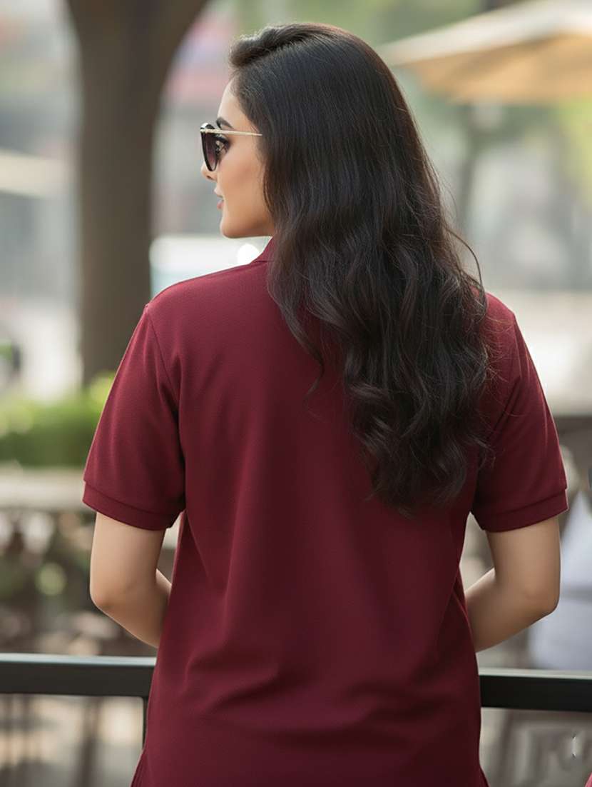 women solid short sleeve polo oversized t-shirt - 22292608 -  Standard Image - 3