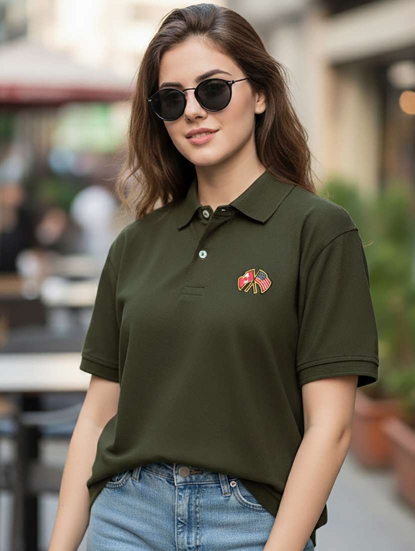 women solid short sleeve polo oversized t-shirt