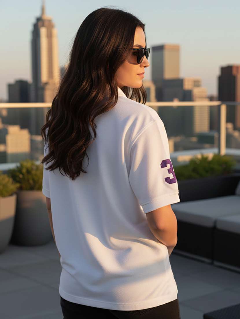 women solid short sleeve polo oversized t-shirt - 22292614 -  Standard Image - 3