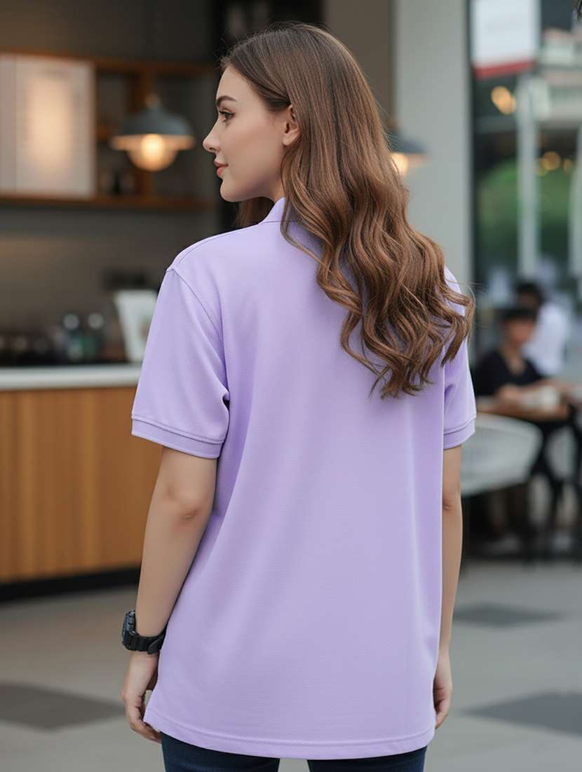 women solid short sleeve polo oversized t-shirt - 22292617 -  Standard Image - 3