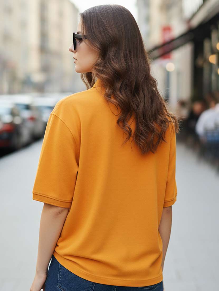 women solid short sleeve polo oversized t-shirt - 22292618 -  Standard Image - 3