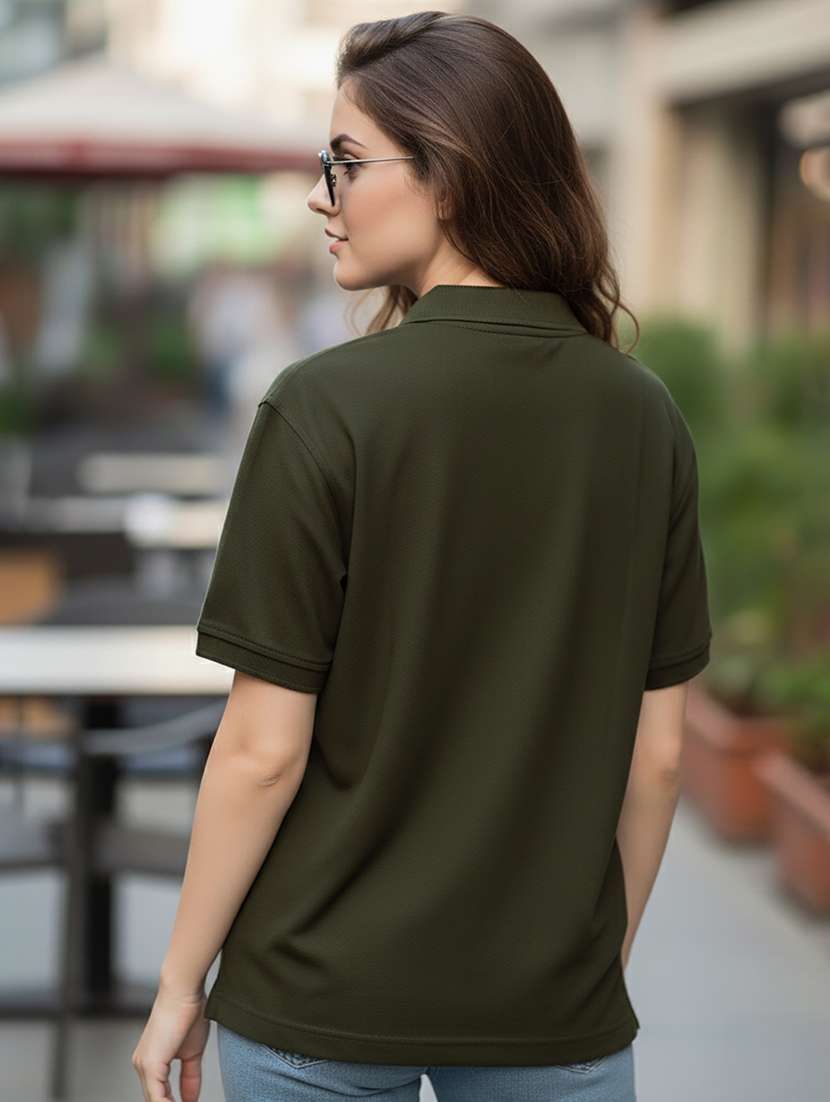 women solid short sleeve polo oversized t-shirt - 22292619 -  Standard Image - 3