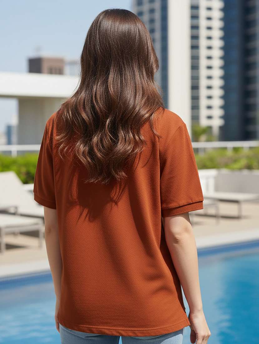 women solid short sleeve polo oversized t-shirt - 22292621 -  Standard Image - 3