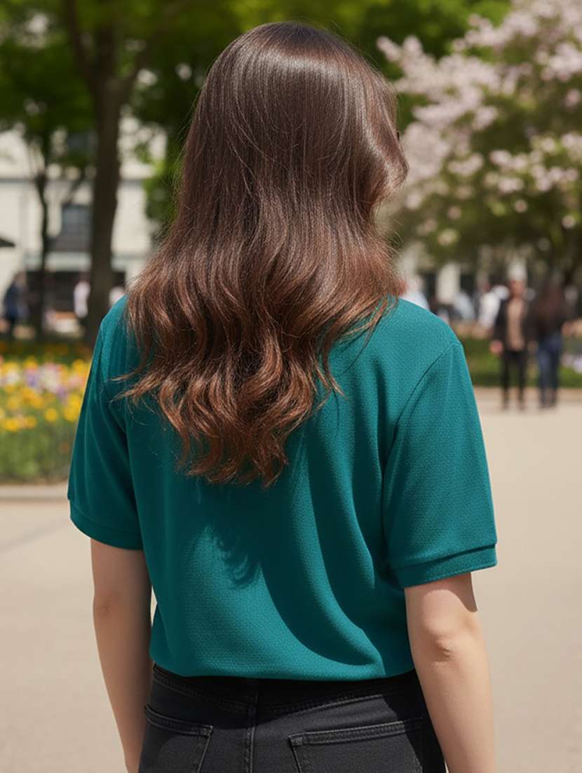 women solid short sleeve polo oversized t-shirt - 22292622 -  Standard Image - 3