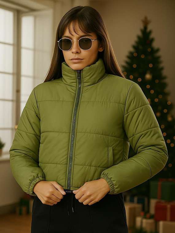 women solid stand collar long sleeve quilted jacket