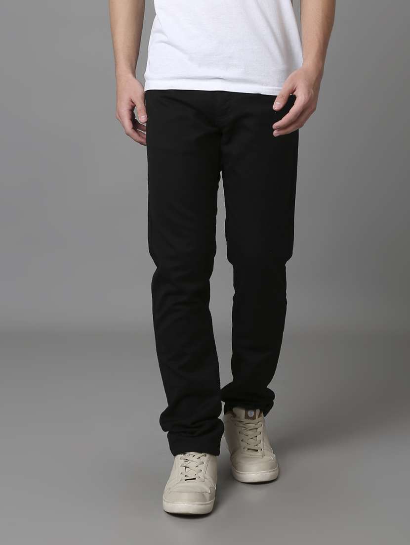 men plain mid rise full length jeans