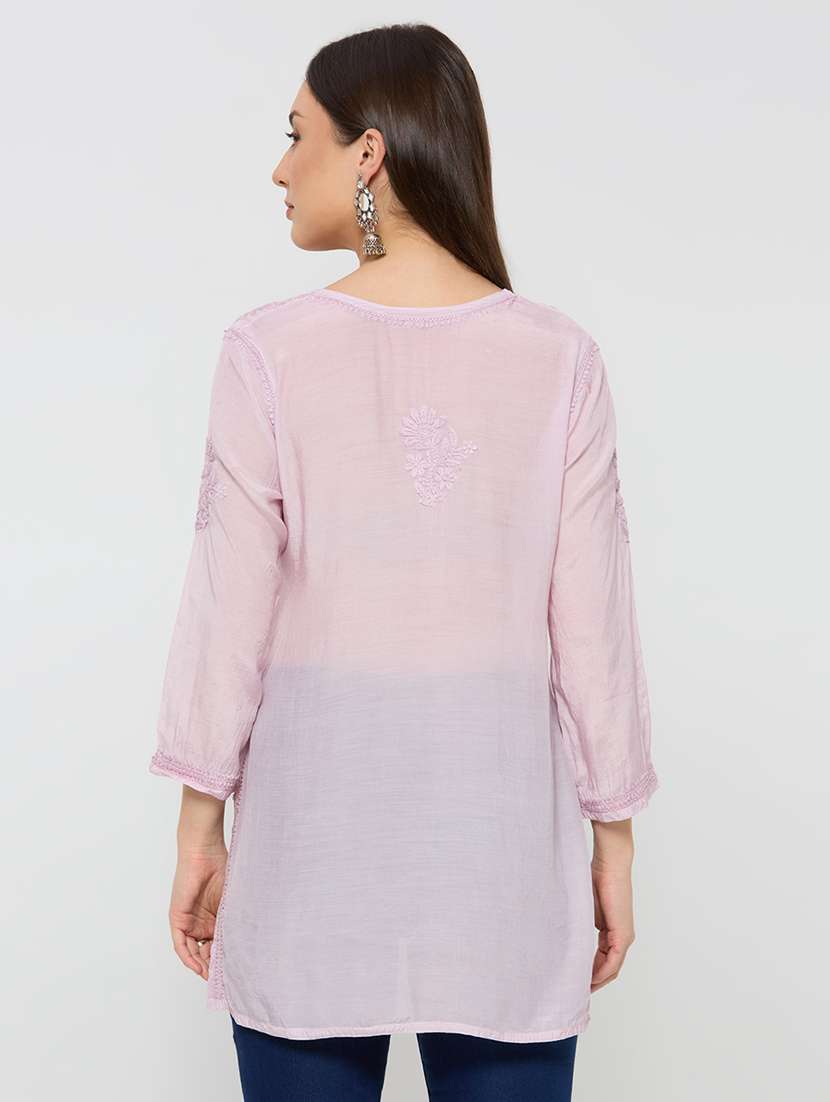 women solid with work three quarter sleeve straight kurti - 22292679 -  Standard Image - 3