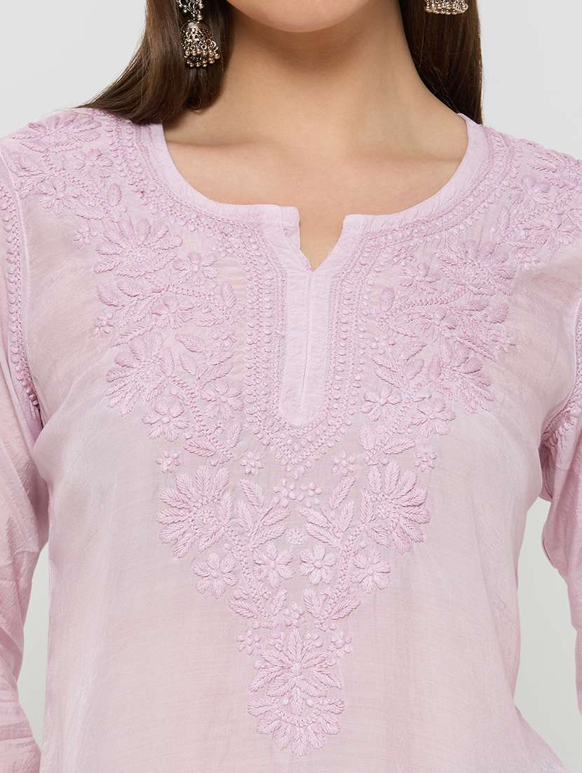 women solid with work three quarter sleeve straight kurti - 22292679 -  Standard Image - 5