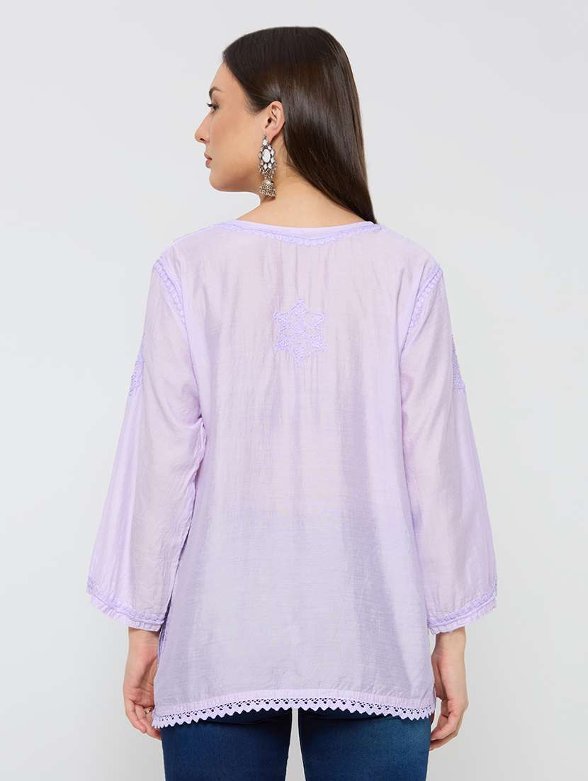 women solid with work three quarter sleeve straight kurti - 22292680 -  Standard Image - 3