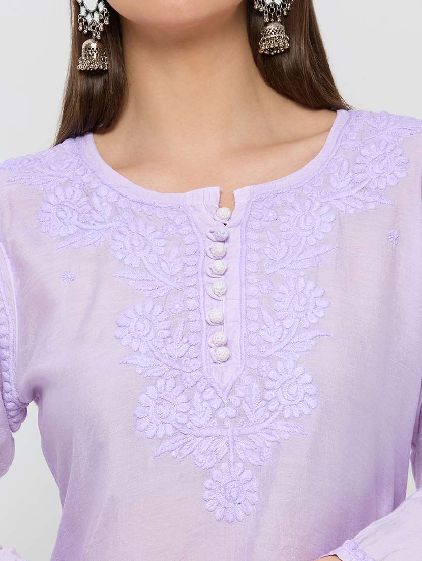 women solid with work three quarter sleeve straight kurti - 22292680 -  Standard Image - 5