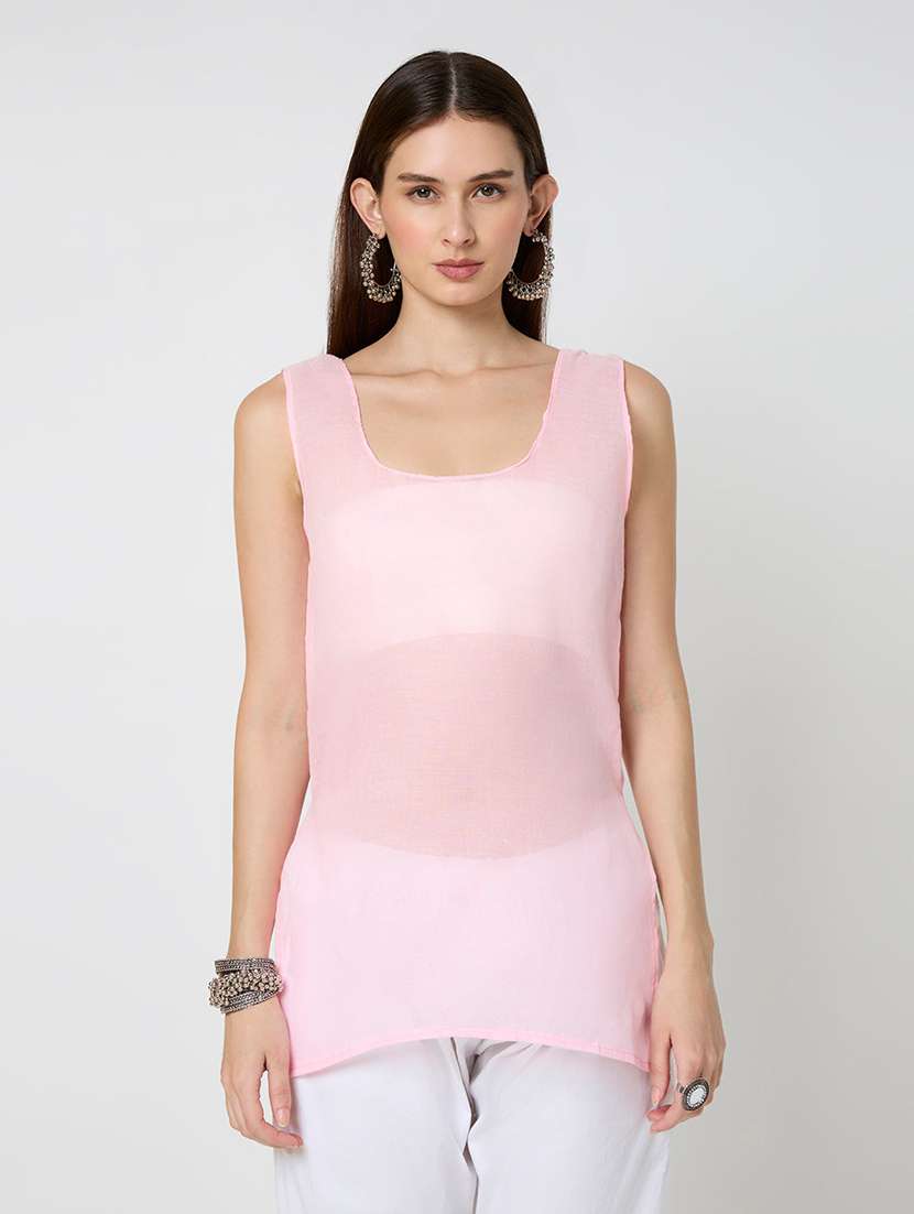 women solid with work three quarter sleeve straight kurta - 22292682 -  Standard Image - 5