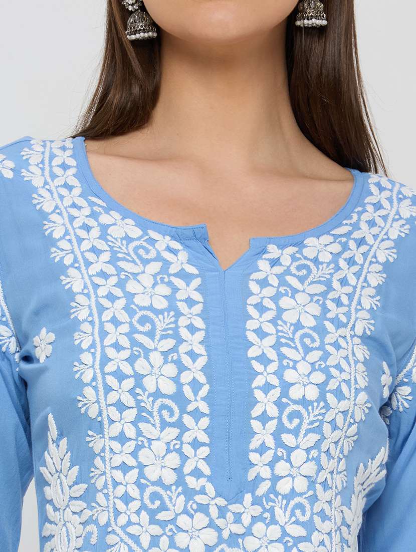 women solid with work long sleeve straight kurta - 22292686 -  Standard Image - 5