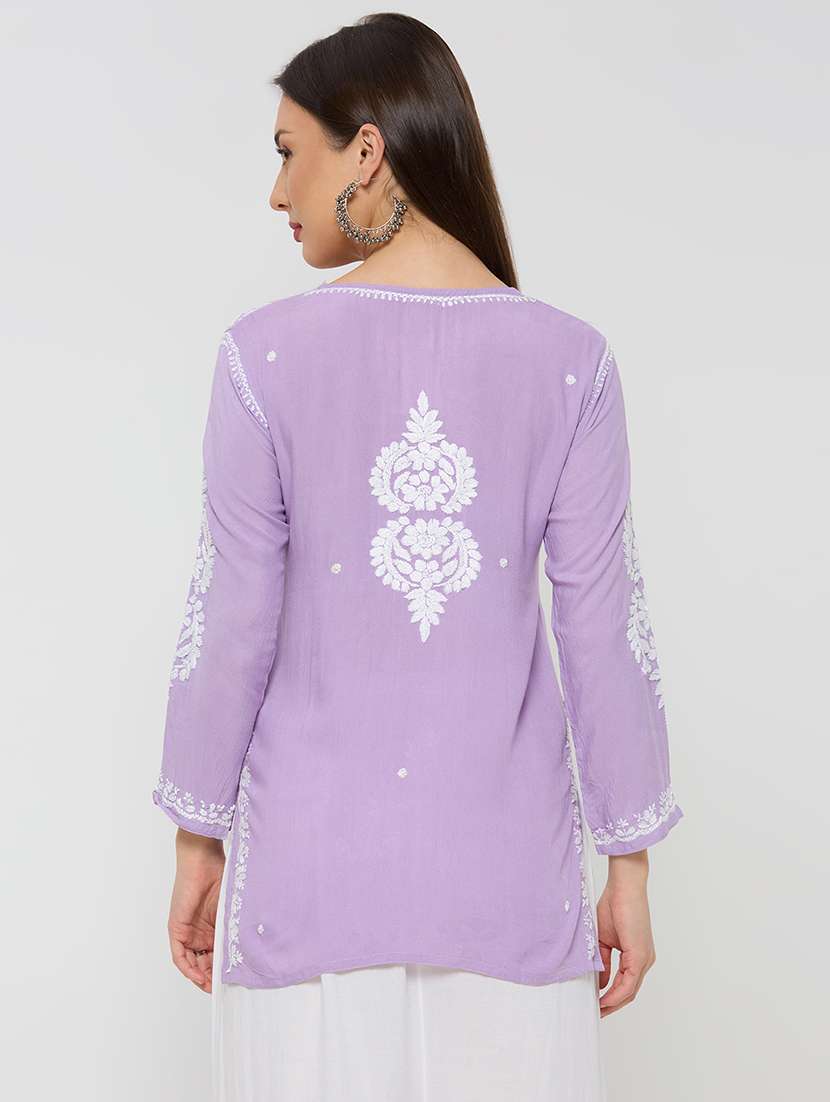 women solid with work three quarter sleeve straight kurti - 22292691 -  Standard Image - 3