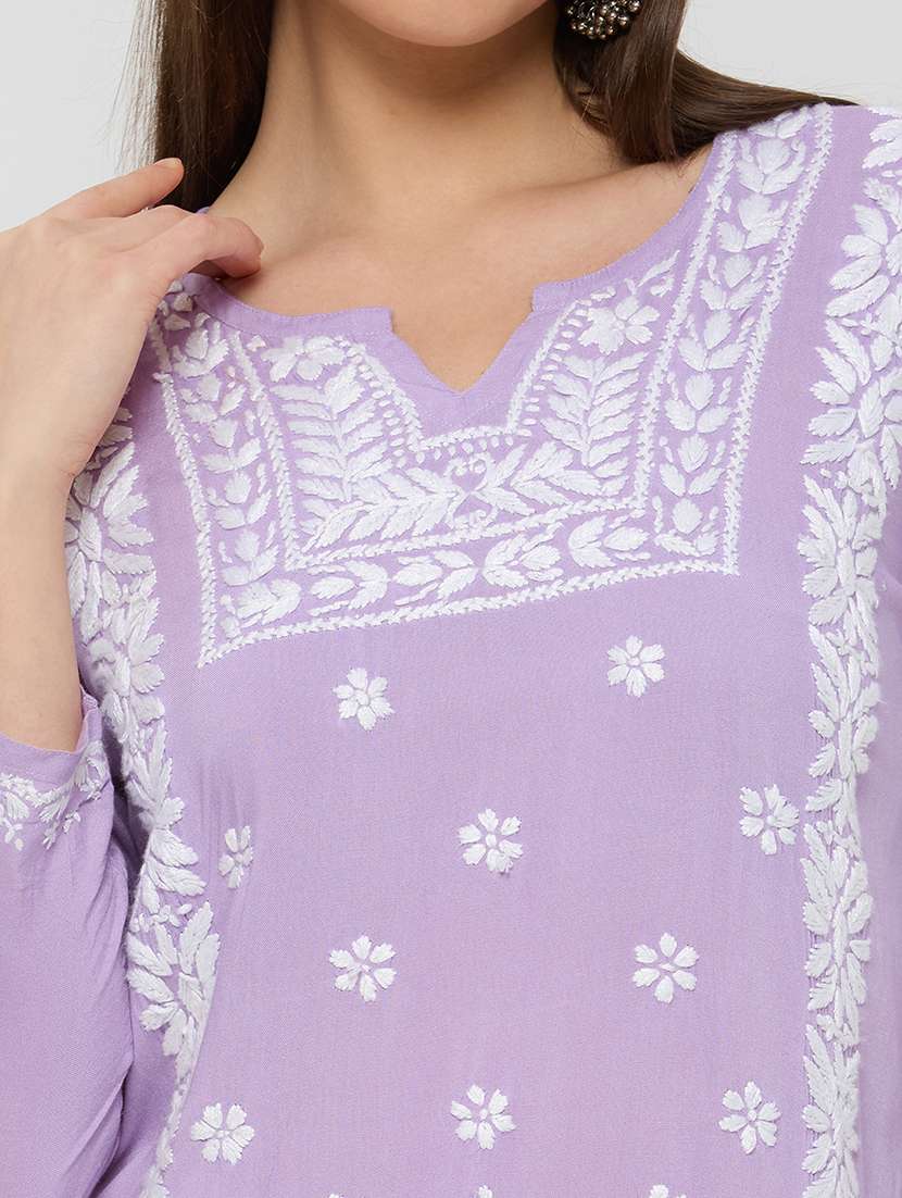 women solid with work three quarter sleeve straight kurti - 22292691 -  Standard Image - 5