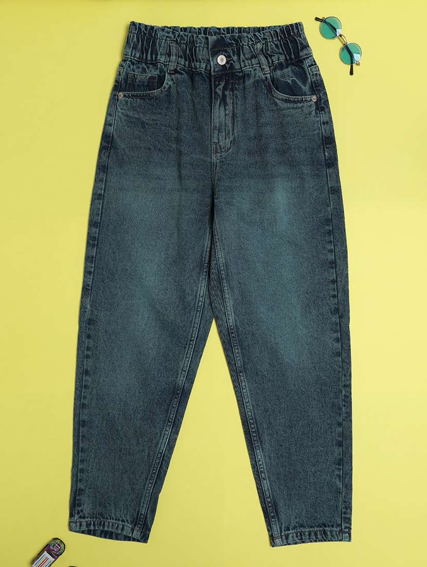 girls washed mid rise relaxed fit jeans