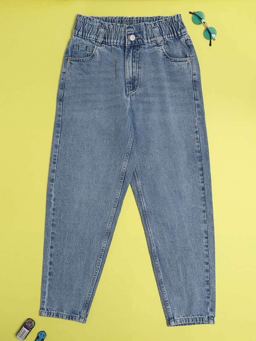 girls washed mid rise relaxed fit jeans