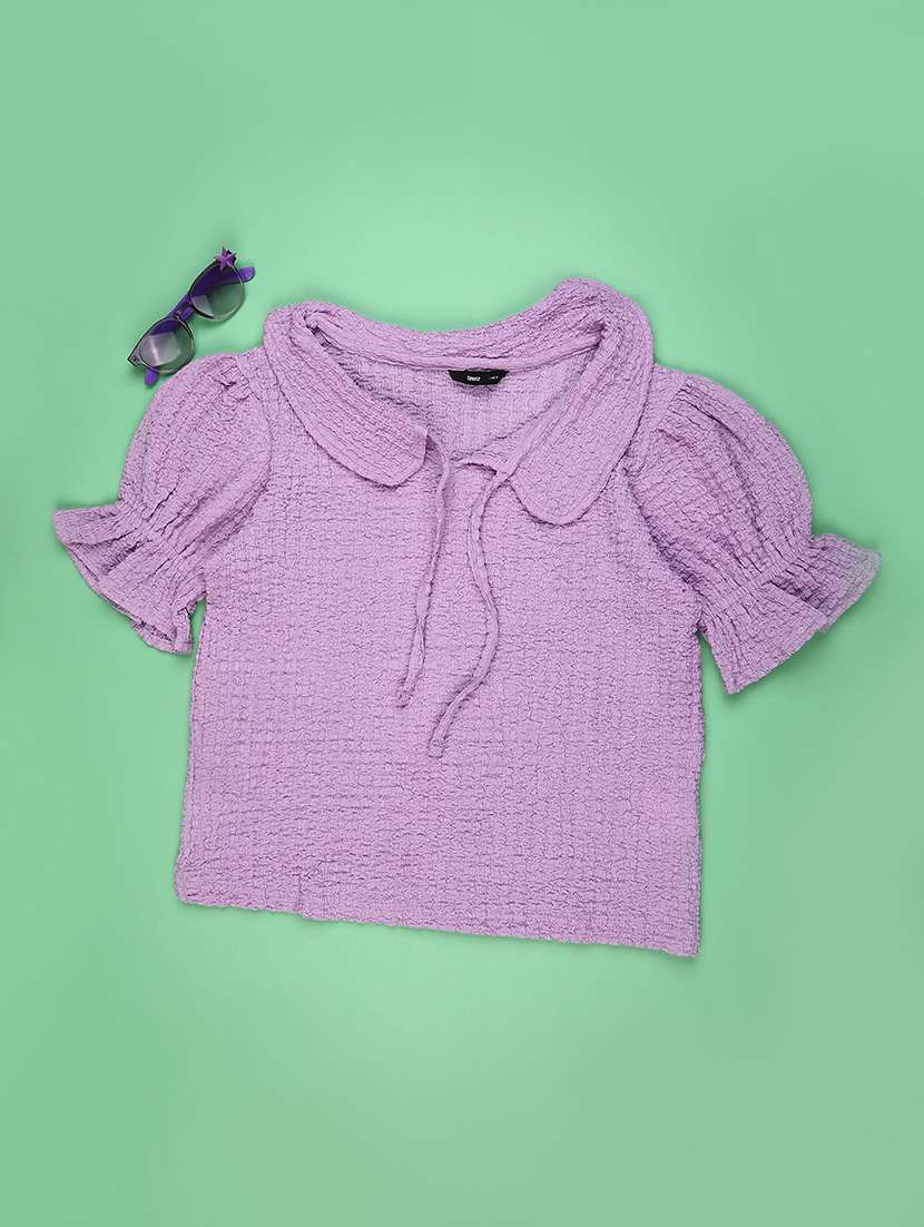 girls self design puff sleeve top