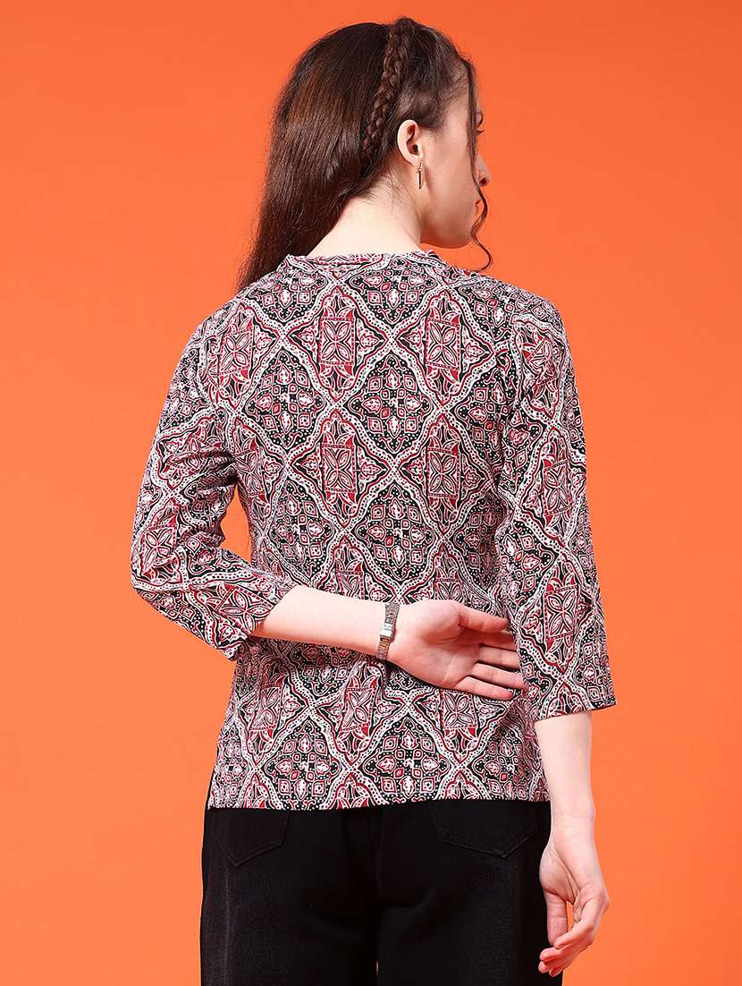 women printed three quarter sleeve straight kurti - 22293224 -  Standard Image - 3