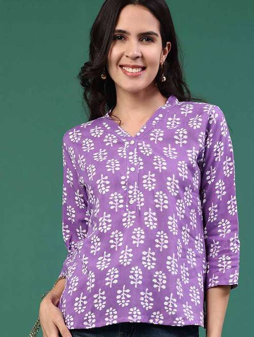 Women Purple Rayon Straight Kurti